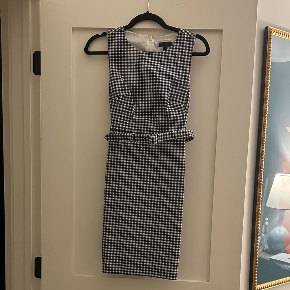 J. Crew Black and White Gingham Midi Dress